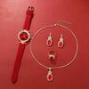 Elegant Women's 5-Piece Watch & Jewelry Gift Set: Quartz Watch, Necklace, Ring, Earrings