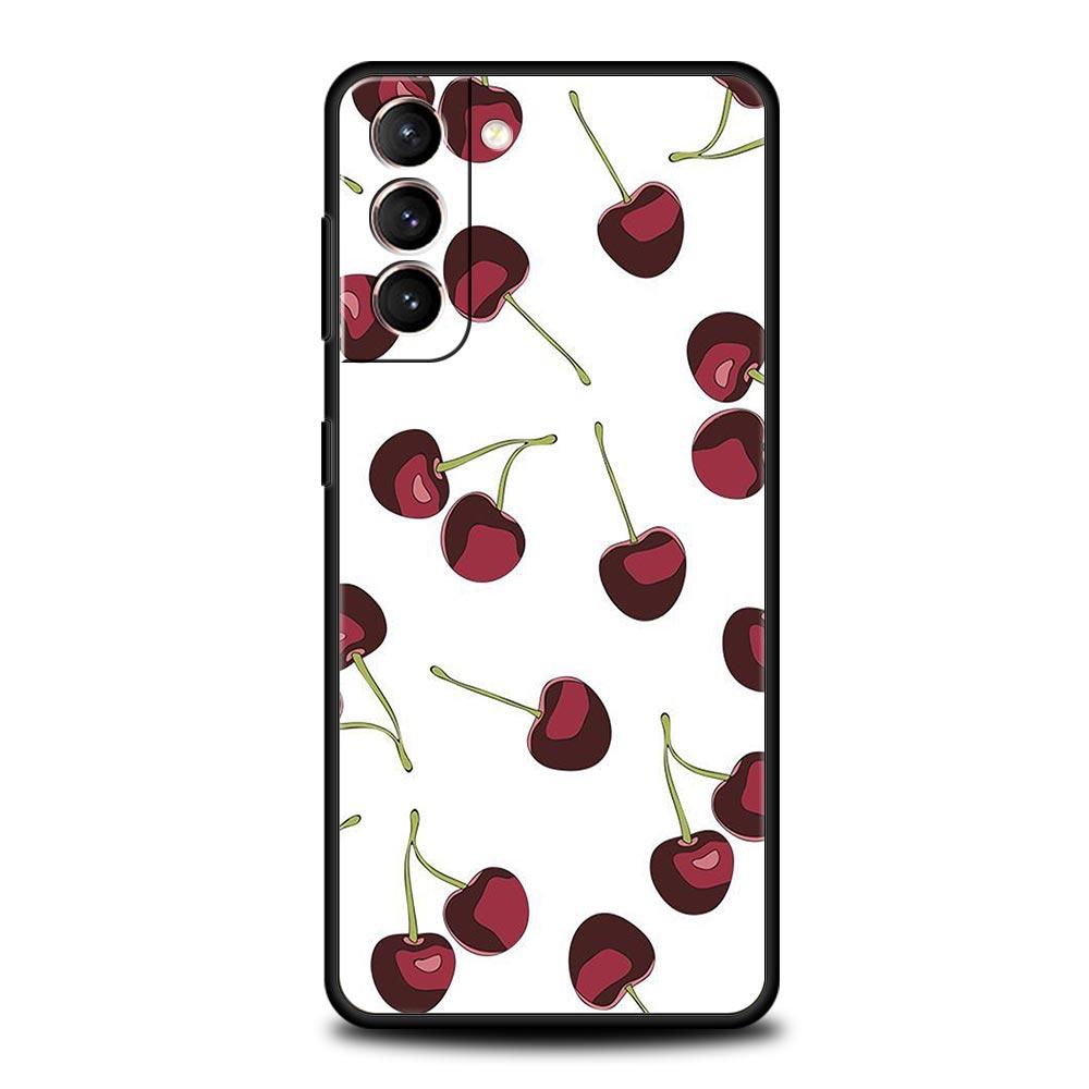 Cute Cherry Bow Phone Case For Samsung Galaxy S24 S23 S22 S20 Ultra S21 FE 5G S10 S9 Plus S10E S8 Soft Silicone Cover