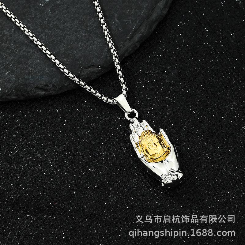 Palm Buddha Necklace Retro Versatile Temperament Men'S Personality Buddha Pendant With Accessories