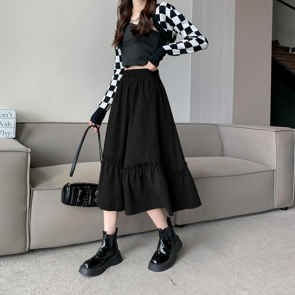 WTEMPO Vintage Corduroy Skirt Autumn Winter High Waist Midi Swing Skirt Women's A Line Dress