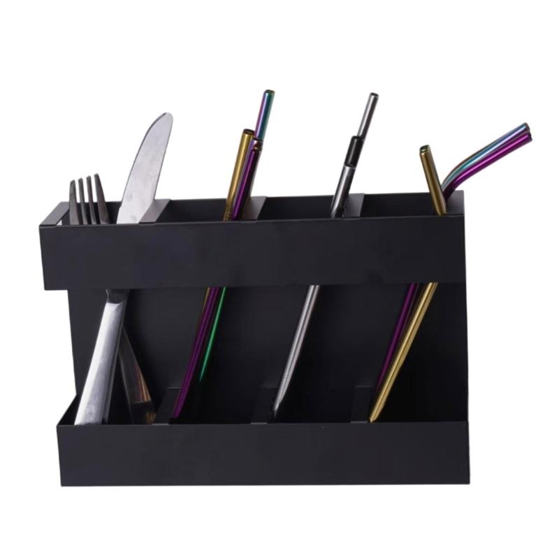 Schwarzer Metall-Strohhalmhalter, Wandmontage, Küchenschrank-Organizer für Zuhause, Gewerbliche Nutzung, Platzsparender Lagerregal