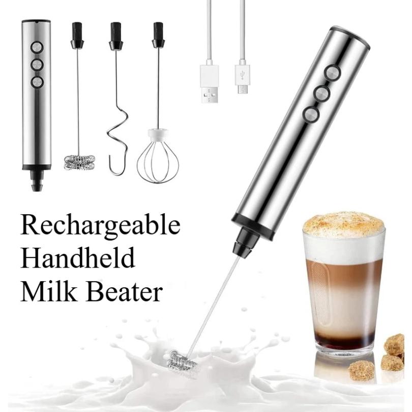 Espumador de Leche Eléctrico de Mano 3 en 1 3 Velocidades Ajustables Mini Batidora de Mano Varilla Desmontable de Acero Inoxidable Herramienta para Uso en la Cocina del Hogar