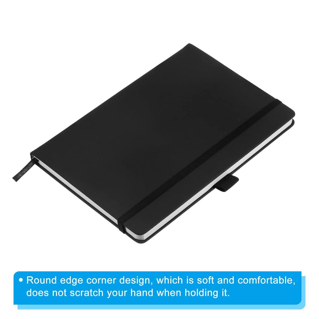 PATIKIL A5 Lined Journal 160 80Gsm Thick Lined 210 x with Pen for and Black Notebook, Pages, Paper, 145mm, Hardcover, Loop, Work, Office, Writing,