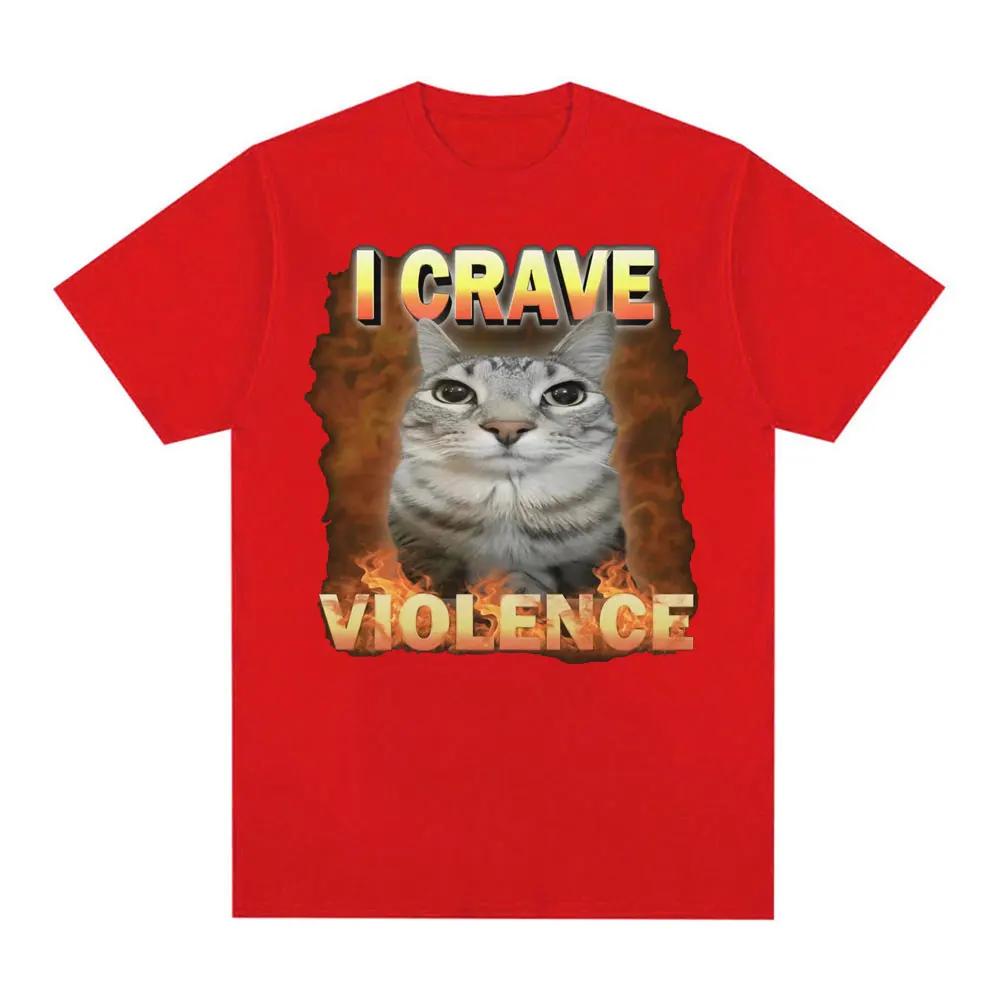 Summer Men's I Crave Violence Fun Cat Printed Round Neck T-shirt High Quality Cotton Large Casual Outdoor Short Sleeve
