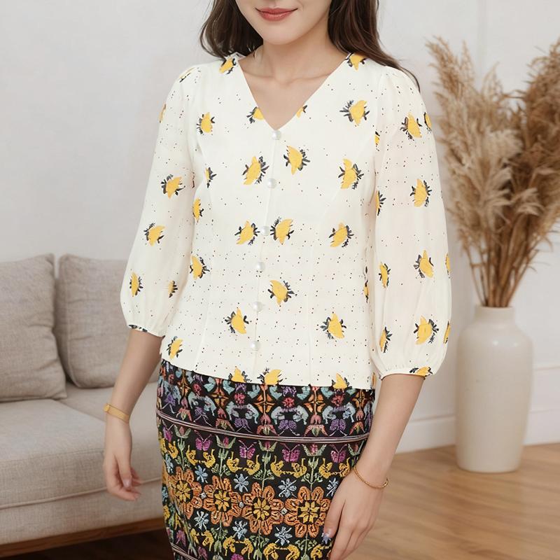 ZANZEA Women Casual Floral Print Summer V-Neck 3/4 Sleeve Blouse
