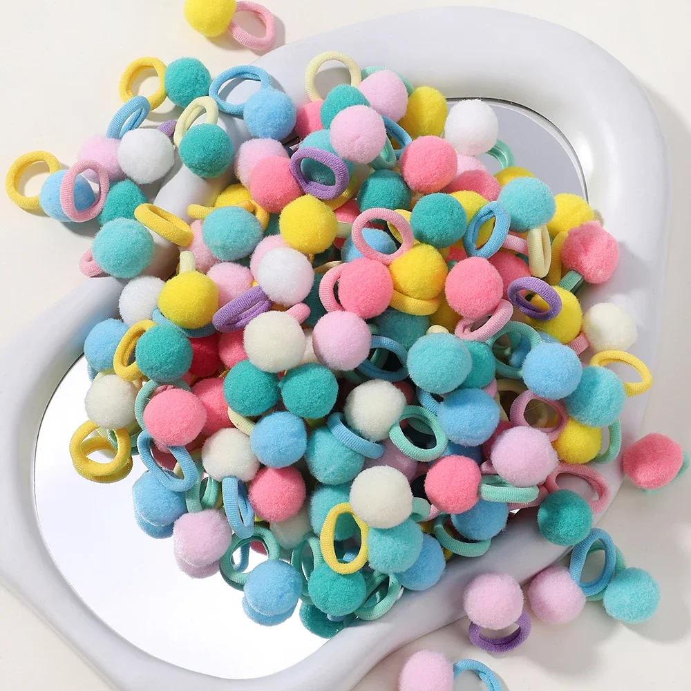 20pcs Kids Elastic Hair Bands Girls Plush Ball Rubber Band For Children Sweets Scrunchie Hair Ties Clip Baby Hair Accessories