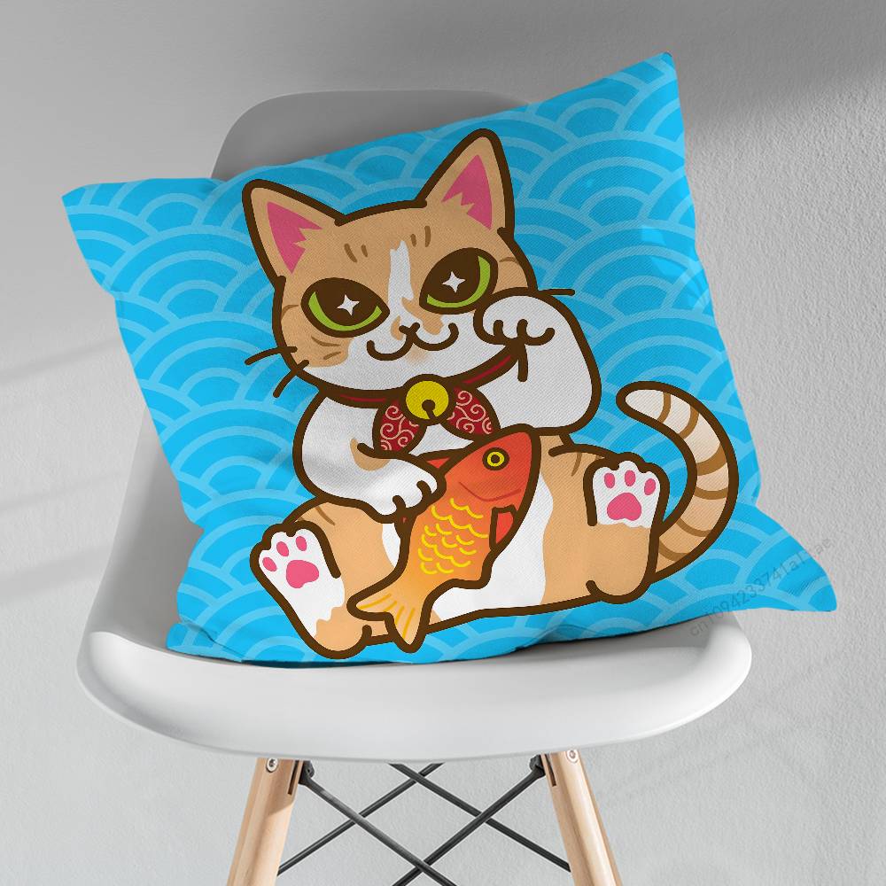 

Cartoon lucky Cat Japanese Various Sizes Square Pillow Case For Car Home Bedchamber Decor Birthday Gift 30x30cm