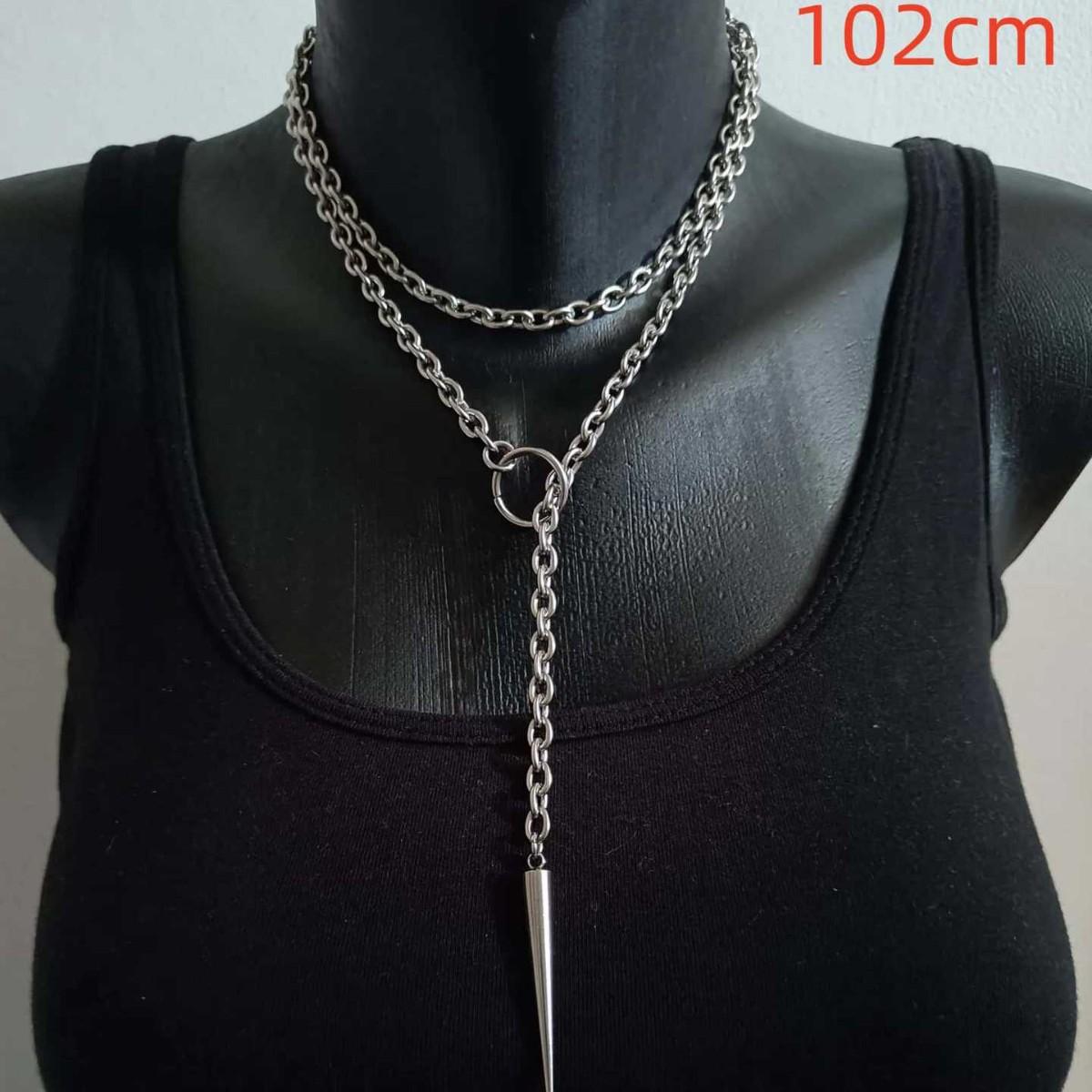 

Gothic Style Personality Exaggeration Rivet Cone Bat Long Pendant Necklace for Women Punk Trendy Hip Hop Rock Collar Jewelry
