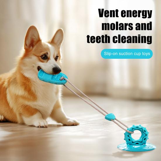 Dog Chew Toy with Suction Cup Indestructible Rubber Puppy Teething Toy Promotes Dental Health Interactive Food Dispensing Toy