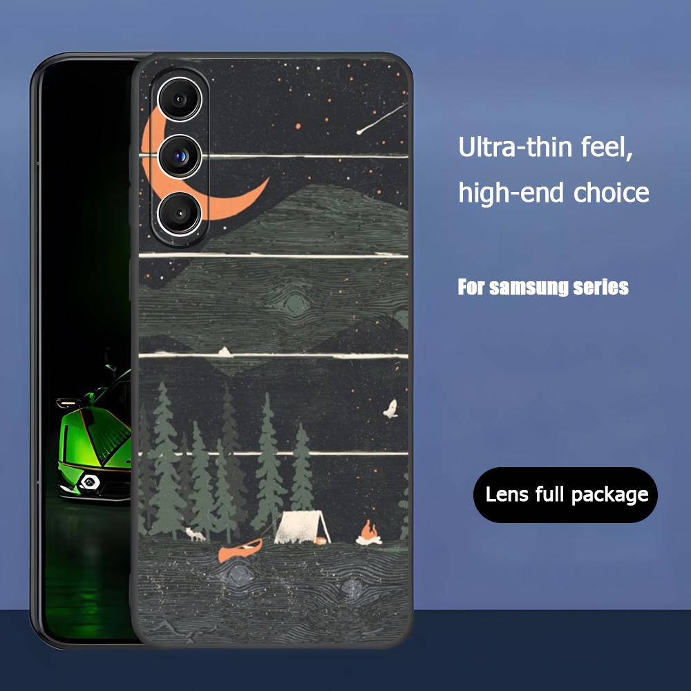 Camping Nature Mountain Luxury Black Phone Case For Samsung Galaxy S23 S24 S25 Ultra S22 Plus S21