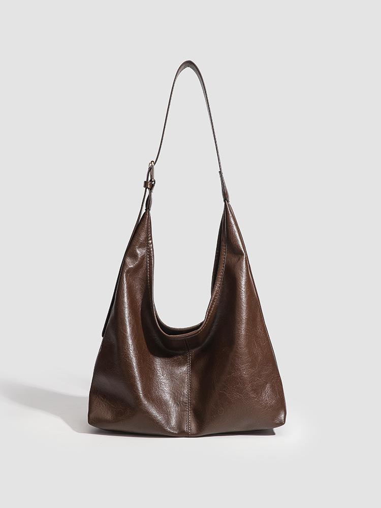 Retro Soft Leather Large-Capacity Tote Bag Women'S Bag Single Shoulder Underarm Bag Trendy Daily Leisure Commuting Medium And Large Bag