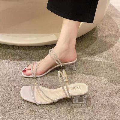 Chunky-heeled Shoes Rhinestone Shoes New Women's Shoes Sandals and Slippers