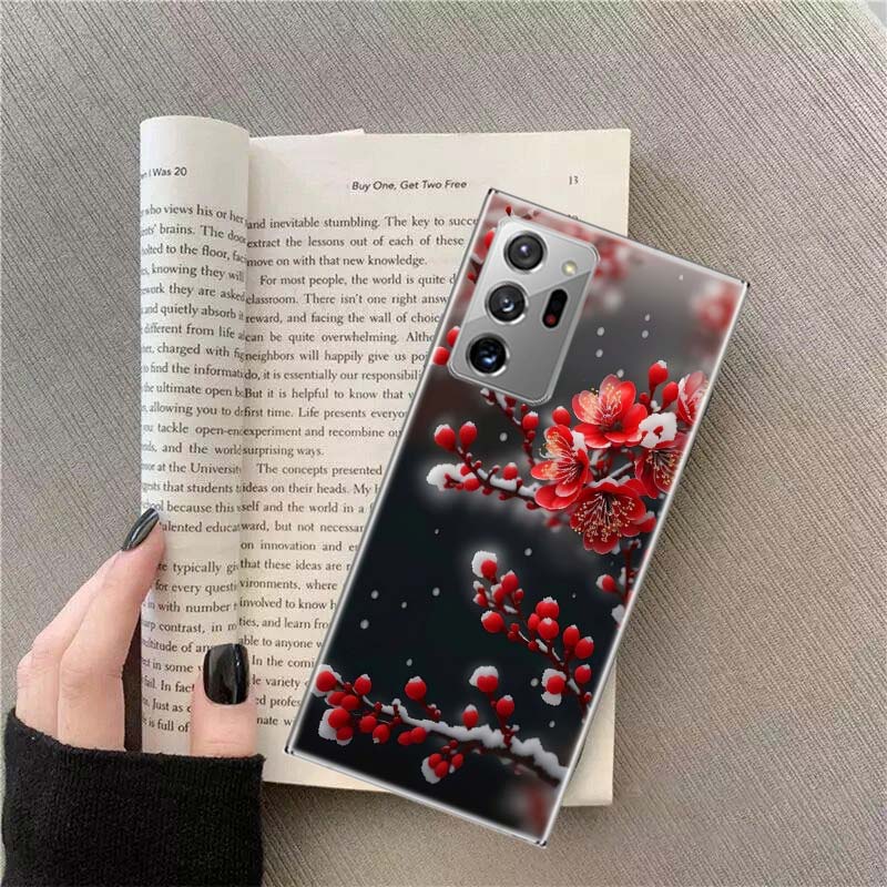 Schneefall Rote Pfirsichblüten Handyhülle Für Samsung Galaxy S25 Edge S24 S23 FE S22 S26 Ultra S21 S20 S10 Plus Capa Weich