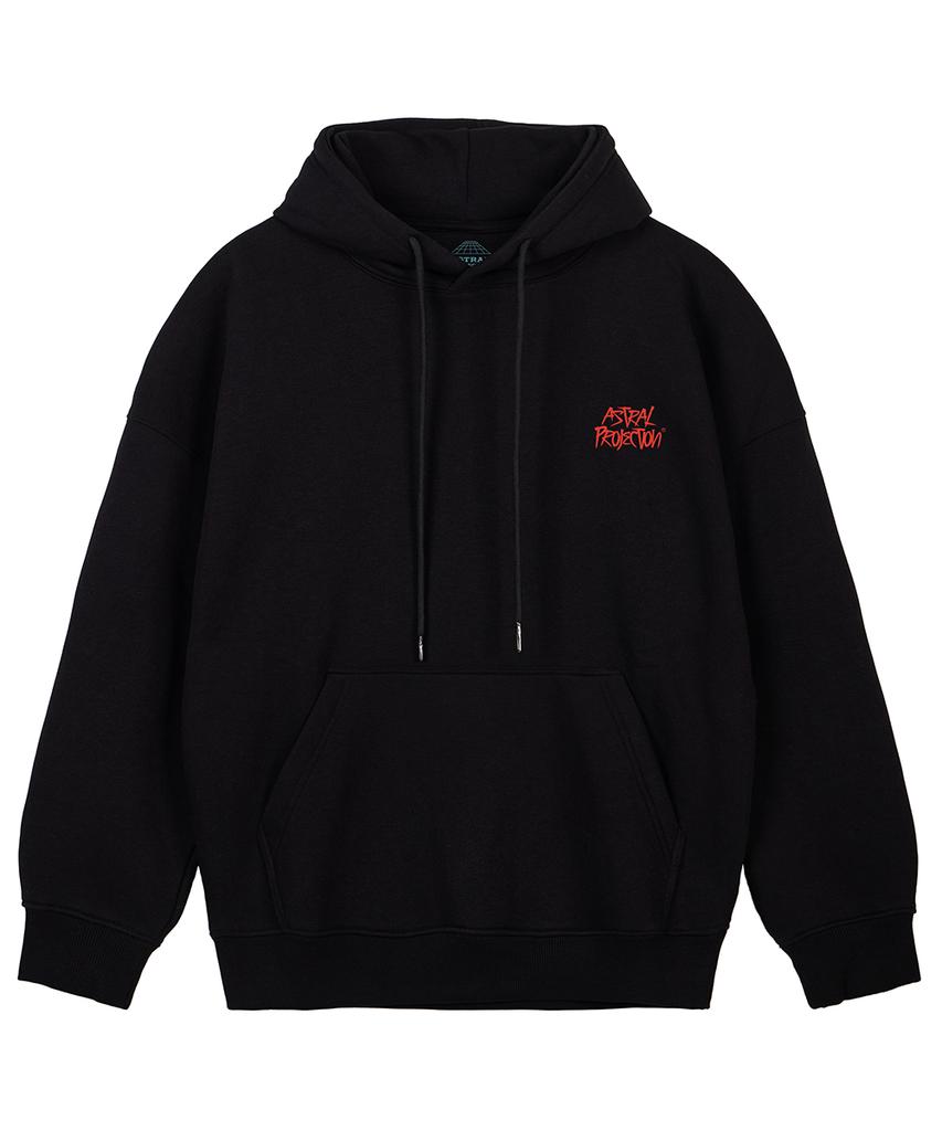 Graffiti Lettering Oversized Wide Shoulder Hoodie_Black