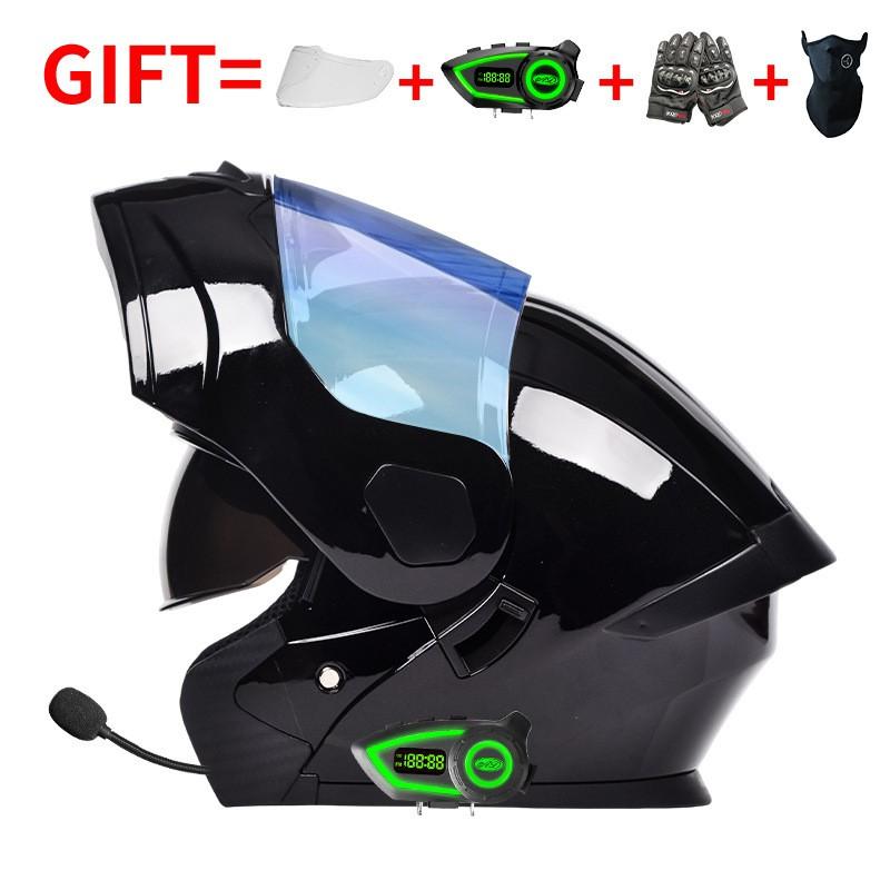 Bluetooth-Enabled Full Face Motorcycle Helmet With Dual Visors DOT 3C Certified All-Season Flip-Up Design Men Women