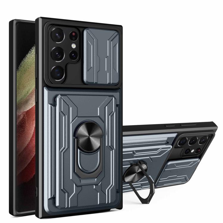 

For Samsung Galaxy S22 Ultra 5G Sliding Camshield Card Phone Case For Samsung Galaxy S22 Ultra 5G темно-сірий колір