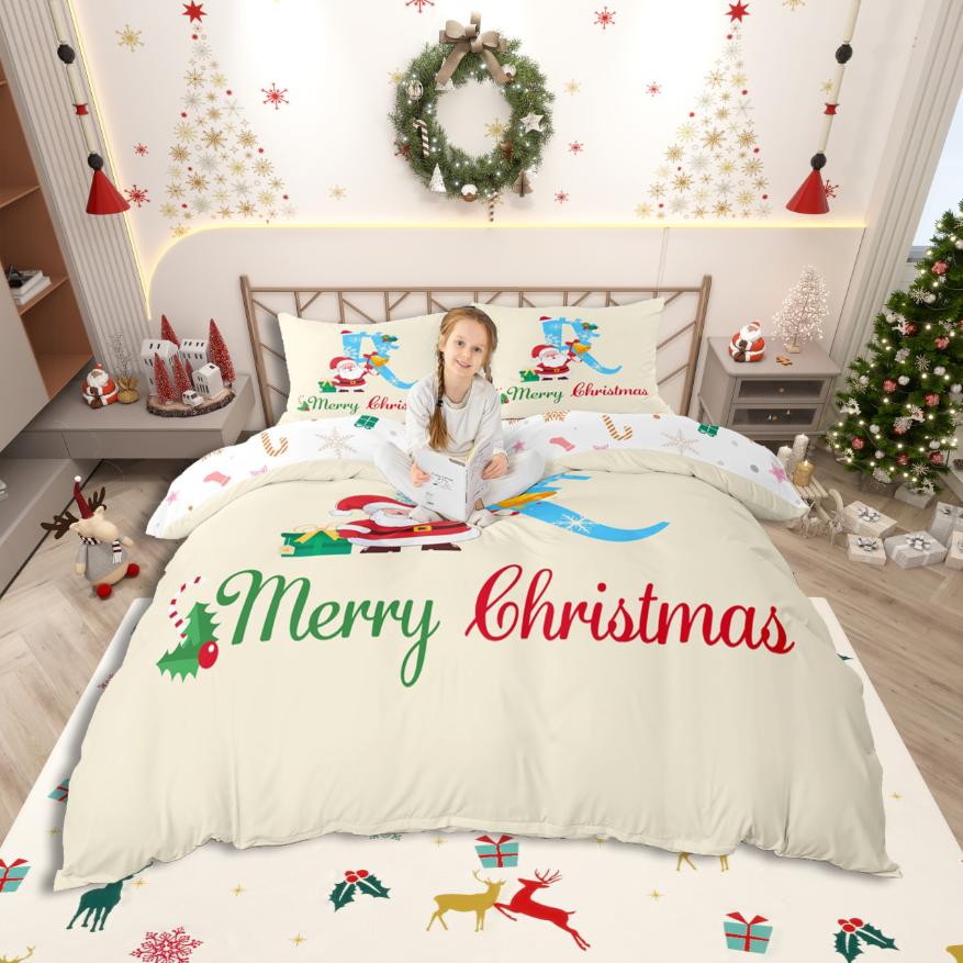 Homewish Personalized Letter S Duvet Cover SetXmas Monogrammed Theme Bedding SetKawaii Santa Claus Bed Set For Girl Teens