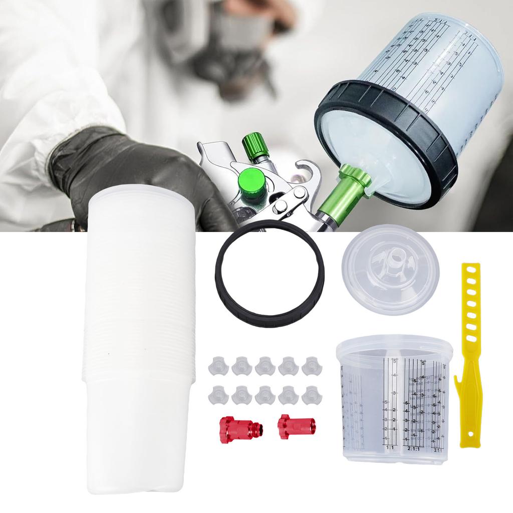 Spray Bekervormpjes en Deksel Systeem Wegwerp 50 stuks 20,3 oz Vormpjes 50 stuks Dekseltjes 1 Harde Beker 1 Bevestiging 10 Dopjes 1 Mengstaafje 2 Adapters