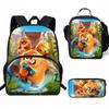 Kids Backpack Set With Lunch Bag Pencil Case - Cartoon Animal Design Grade 1-2 Students Ergonomic Spine Support Oxford