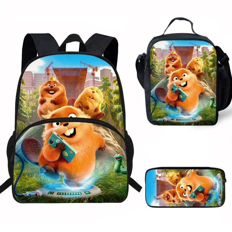 Kids Backpack Set With Lunch Bag Pencil Case - Cartoon Animal Design Grade 1-2 Students Ergonomic Spine Support Oxford
