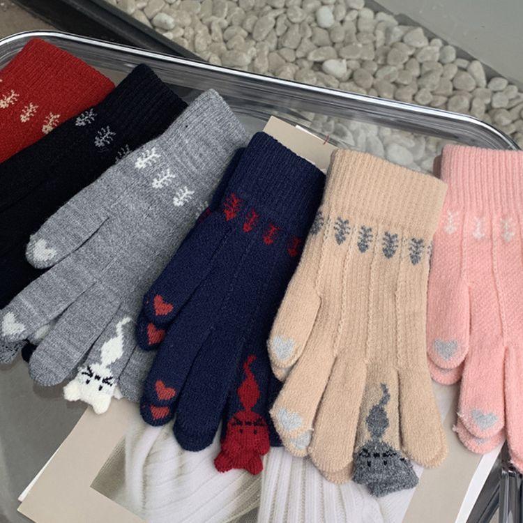 Touch Screen Christmas Red Finger Separated Gloves for Girls In Winter  Cute Korean Version Thickened Plush for Cycling Warm Winter Trend