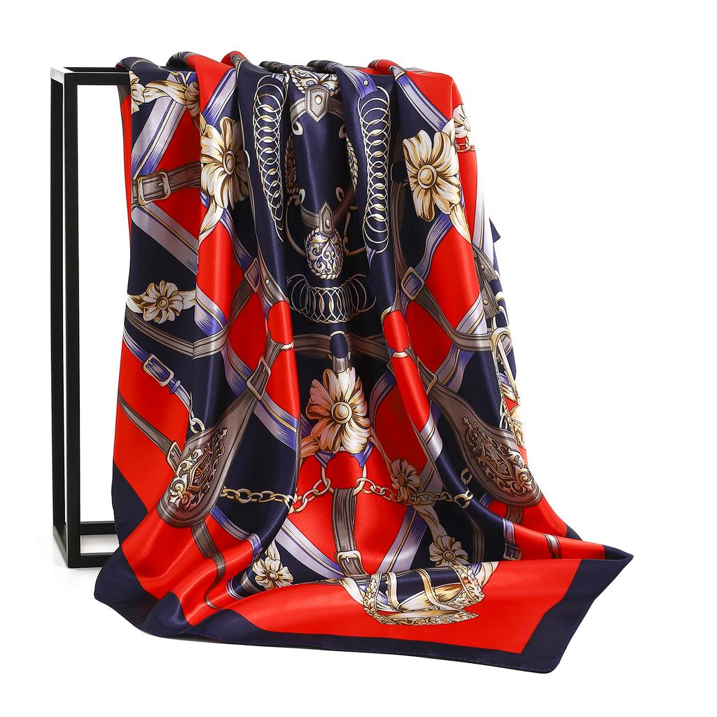 Silk Scarf Scarftop Headwraps For Women Vintage Four Seasons Hair Scarve 90*90Cm Hijab Foulard Iuxe Bandana Femme Headscarf