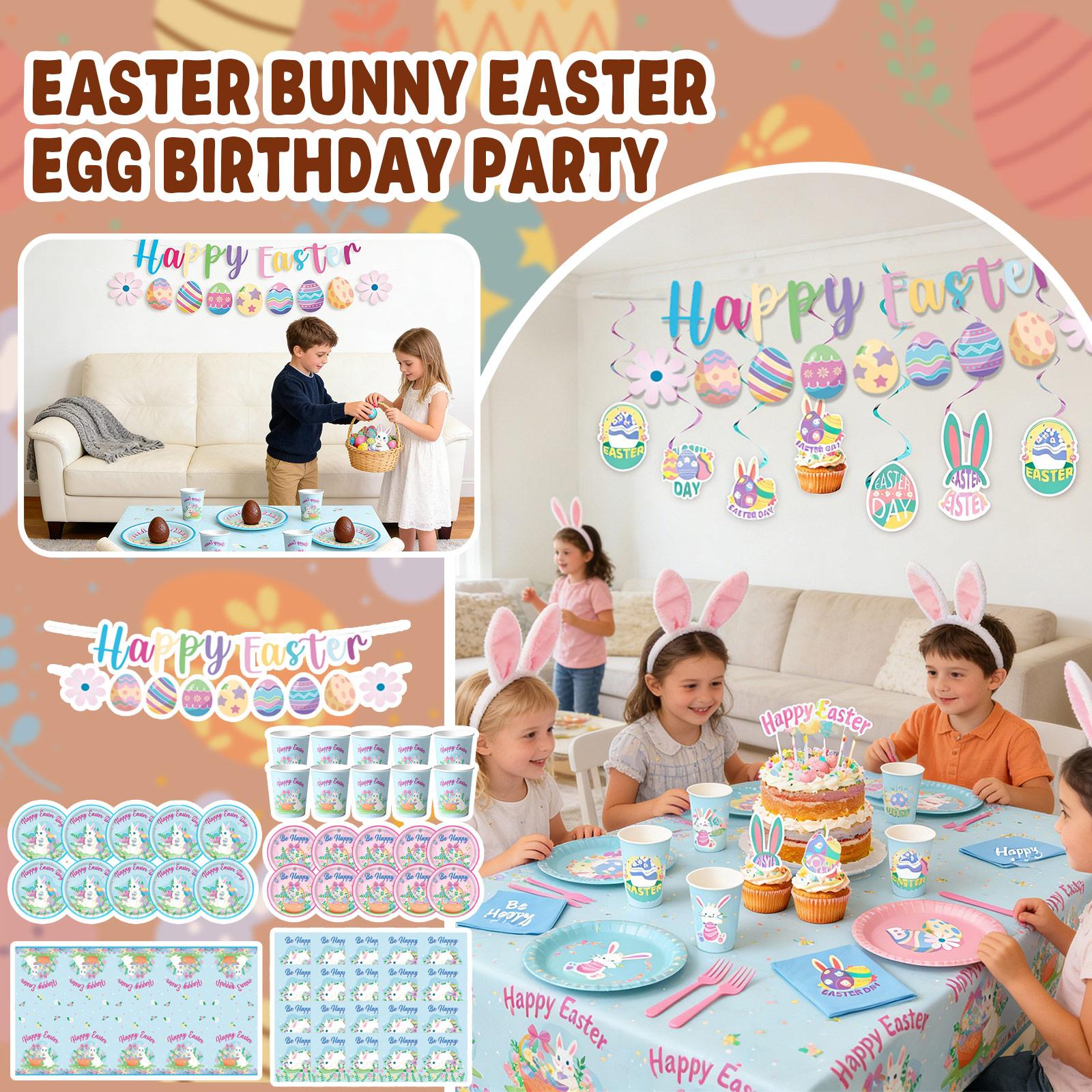 

52 шт. Украшения для пасхальной вечеринки, Украшение HAPPY EASTER, Набор украшений для пасхальной вечеринки, Баннер с яйцами и кроликами, Топперы для торта, Принадлежности для пасхальной вечеринки One Size синий