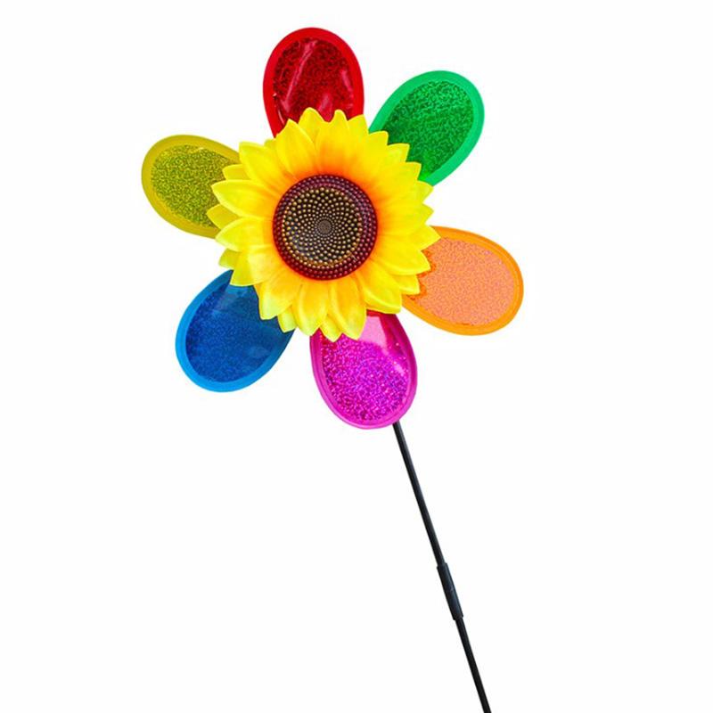 New Colorful Rainbow Sun Flower Spinner Wind Windmill Garden Yard Outdoor Decor