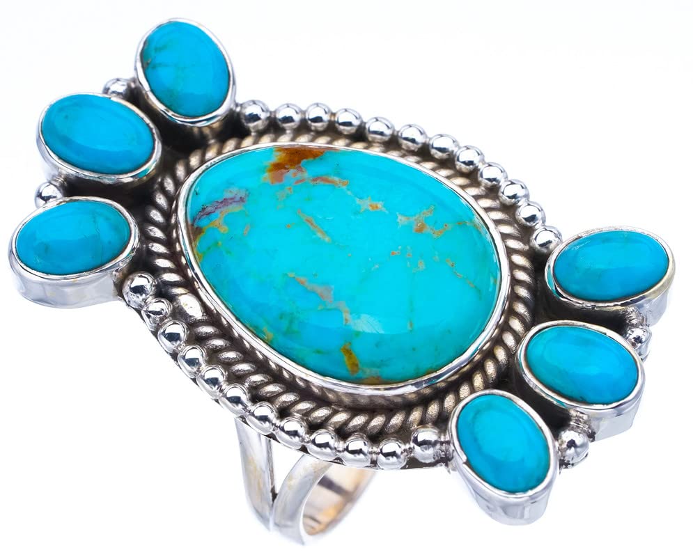 

StarGems® Natural Turquoise Handmade 925 Sterling Silver Ring 9.5 F0481