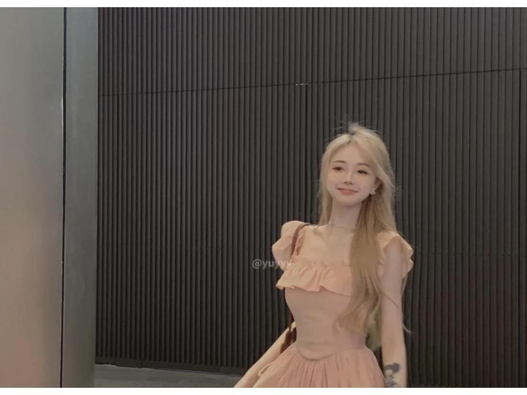 Rosa Rüschen Ärmellos Flatterärmel Quadratischer Ausschnitt Langes Kleid - Sommer 2024