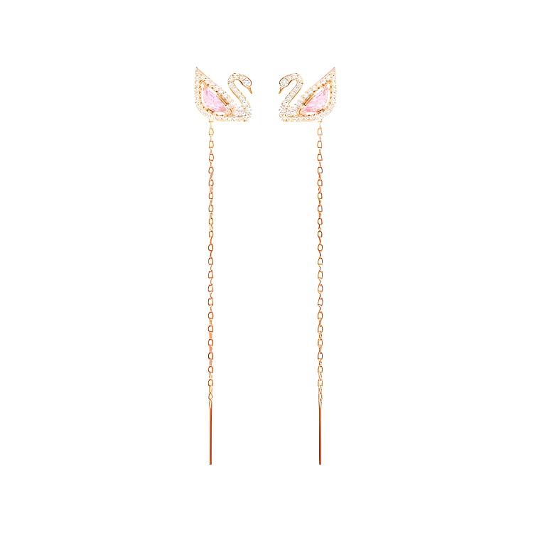 Swarovski Swan Gold Plated Earrings Womens Rouge Pink