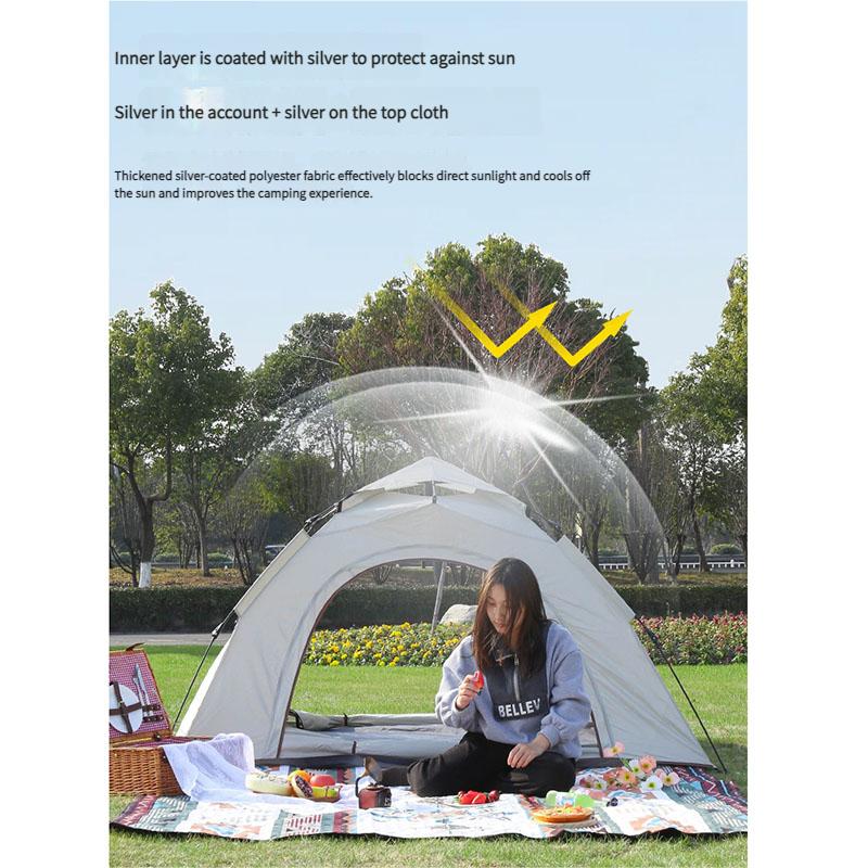 Automatic Pop Up Camping Tent Instant Setup Foldable Waterproof Sun Shelter Heavy Duty Polyester Fabric Double Layer for Outdoor Picnic Beach