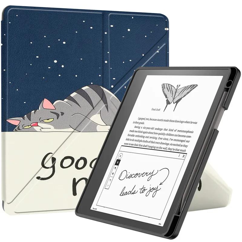 For Kindle Scribe 2024 Case 10.2 Inch PU Leather Multi-folding Stand Smart Auto Wake Sleep Ebook Cover Funda with Pencil Holder