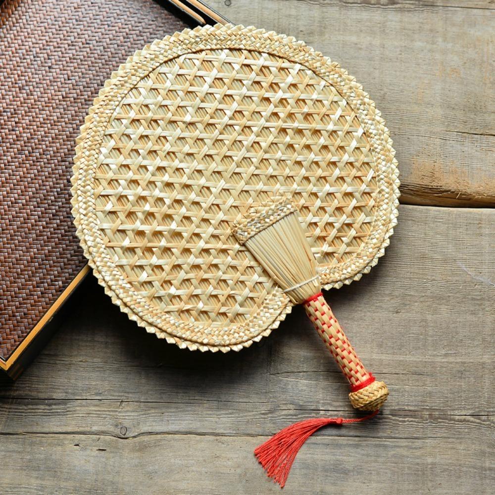 Hand Woven Handheld Fan Rustic Chinese Manual Fan Personality Camping Fan  For Summer Cooling