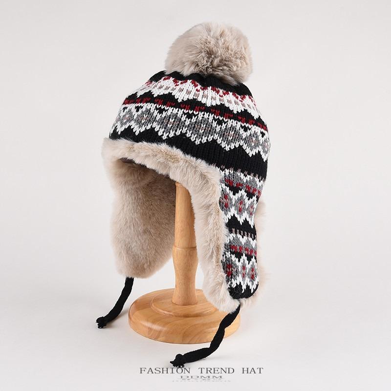 Mütze Damen Winter Warm Ohrenschutz Gestrickte Überziehmütze Sturmhaube Hut Band Doppelnutzung Plüsch Blitzmütze