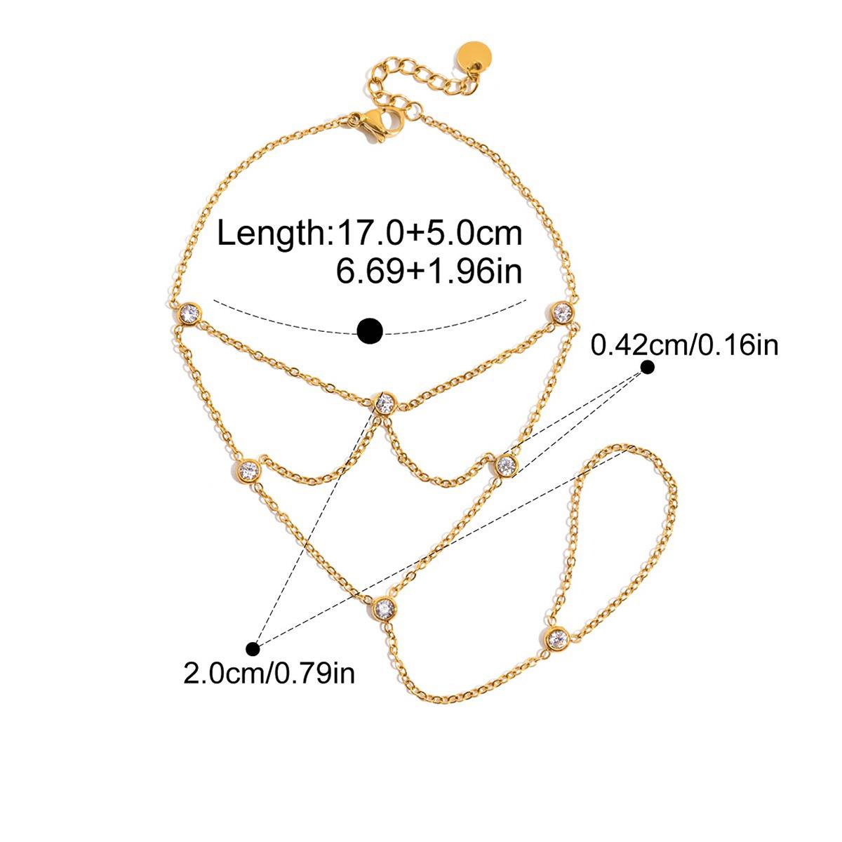 Charm Cubic Zirconia Mesh Tassel Connecting Ring Bracelet Waterproof Stainless Steel Hand Chain Bracelet Trendy Female Jewelry