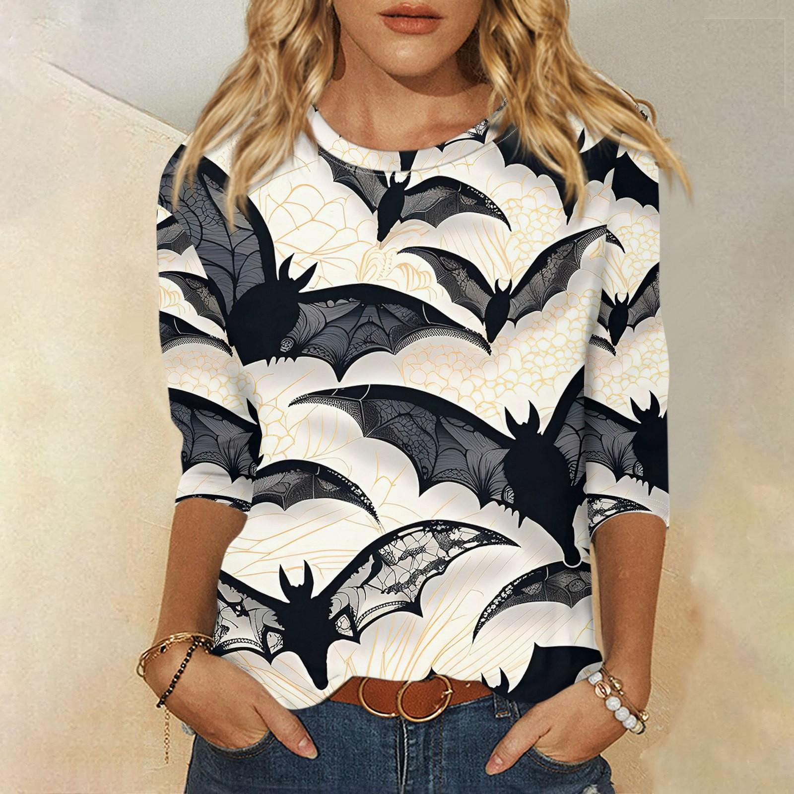 

Рубашки с рукавом 3/4 для женщин, футболки с графическим принтом, блузки, повседневные базовые топы, пуловеры M белый