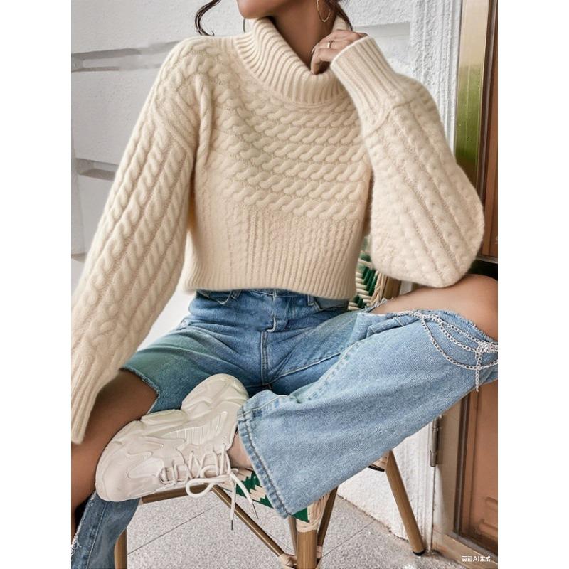 

Осенне-зимний пуловер с высоким воротником, свитер с длинными рукавами, женский вязаный свитер топ однотонной расцветки с рельефным узором