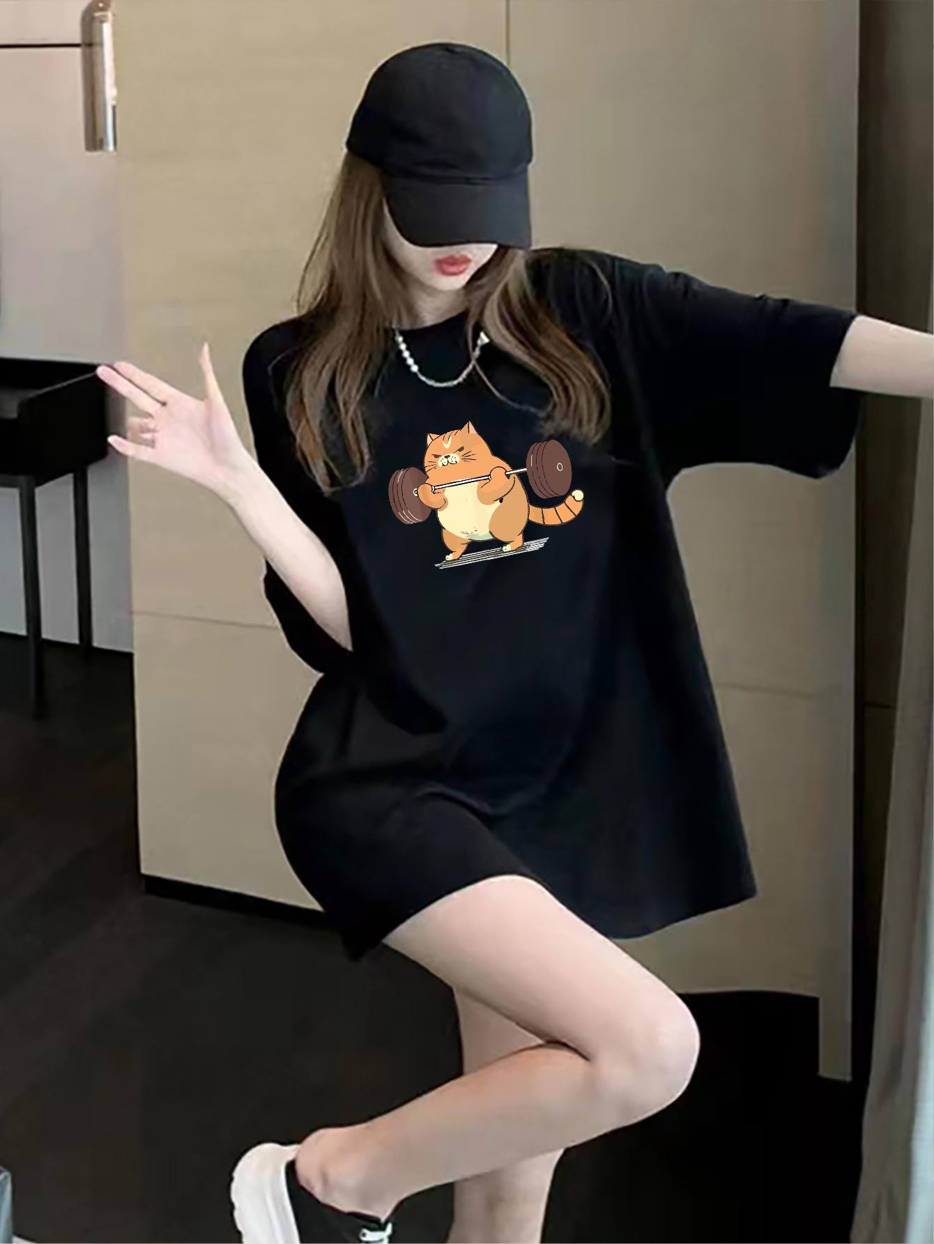Women s Summer Alphabet Cartoon Print Contrast Crew Neck Loose Casual Fashion Short Sleeve T-Shirt S разноцветный