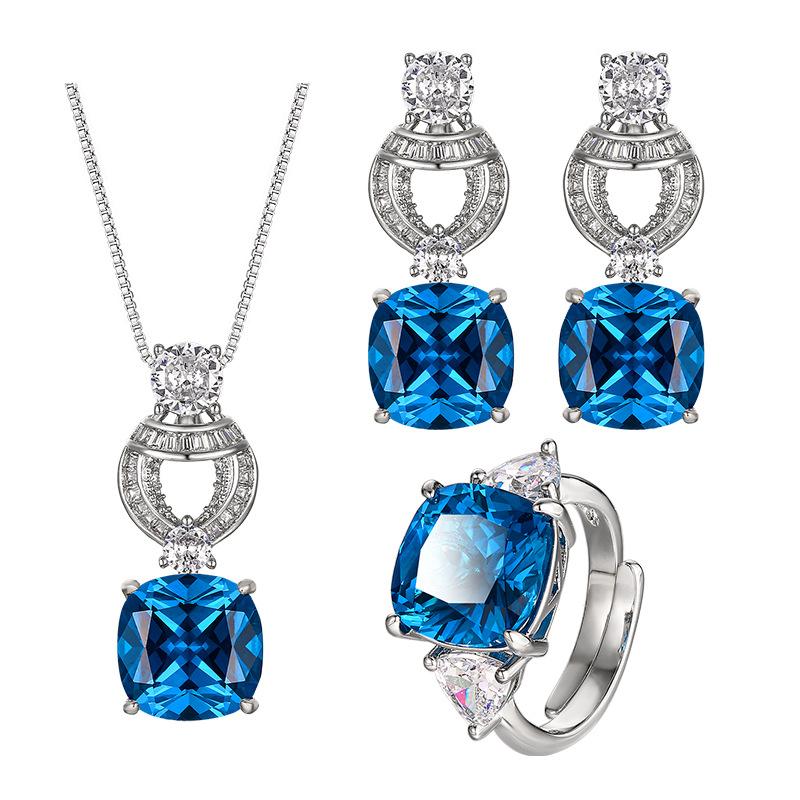 Schmuck Kupferboden Vergoldet Simulation Blauer Spinell Retro Temperament Set Hauptstein 12 * 12