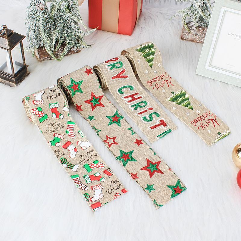 Ribbon Christmas Ribbon Accessory Belt Wire Edge Christmas Printed Ribbon Linen Decorative Belt