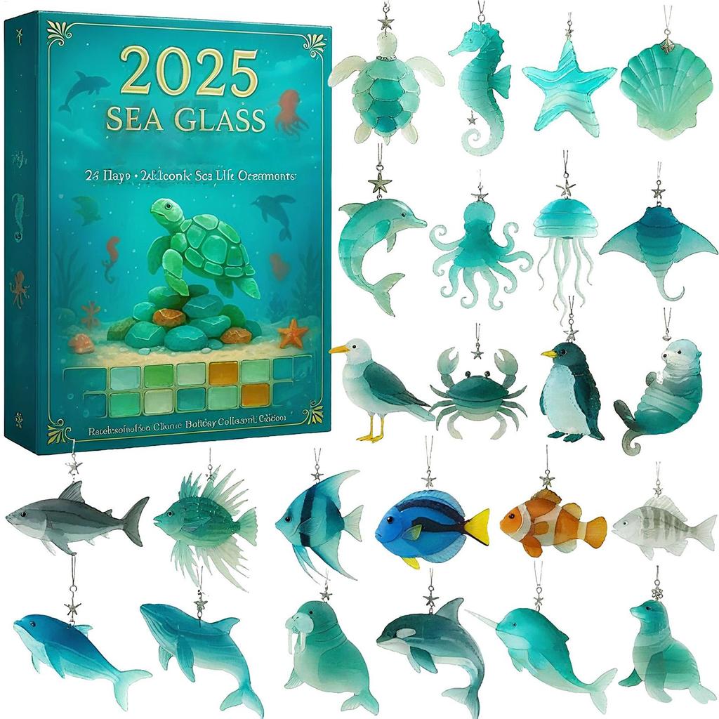 Christmas Advent Toy 2025 2D Flat Acrylic Tree Ornament 24 Days Sea-themed Pendant Countdown Calendar for Women Boys Girls Youth