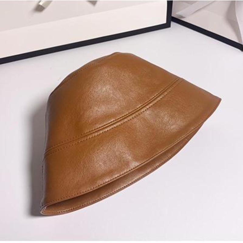 Faux Leather Bucket Hat Women Reversible Pu and Cotton Soild Sun Hat Fashion Autumn Waterproof Fisherman Hats