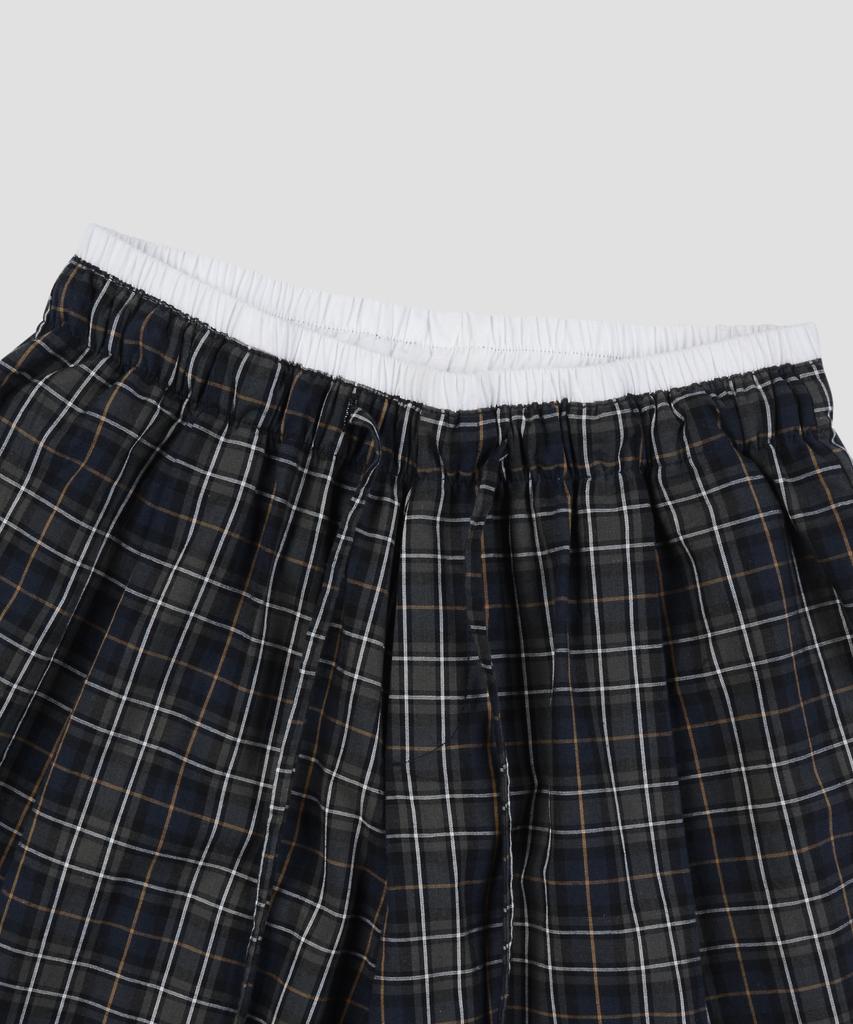 Beodeonteu Check Layered Single-Pleat Wide Pants [Green]