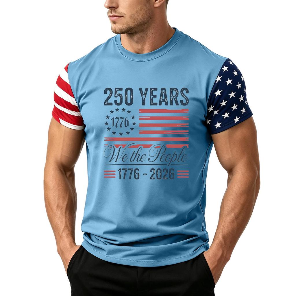 Men's Independence Day Flag Print Short Sleeve T-Shirt, Loose Casual Daily Summer Tops
