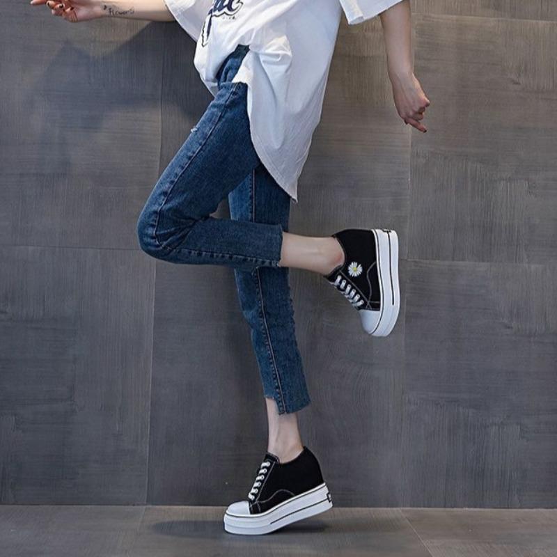 Women's Canvas Shoes Spring Autumn Black Ladies Footwear High on Platform Fashion 2025 Quality Vulcanized Shoe Designer Luxury