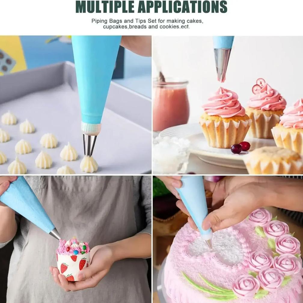 Spritzbeutel Kuchen Dekorierwerkzeuge Wiederverwendbarer Silikon Spritzbeutel Edelstahl Tülle Spritztüllen Gebäckset Backwerkzeuge