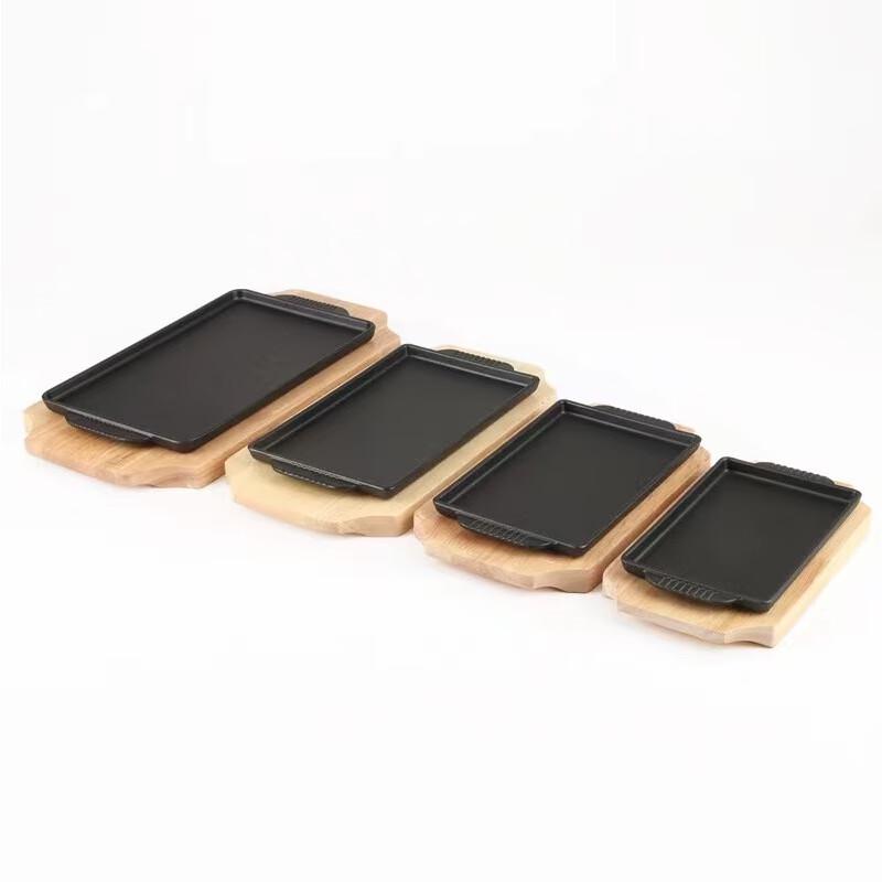 ZISIZ Rectangular Oak Wood Steak Plate Set