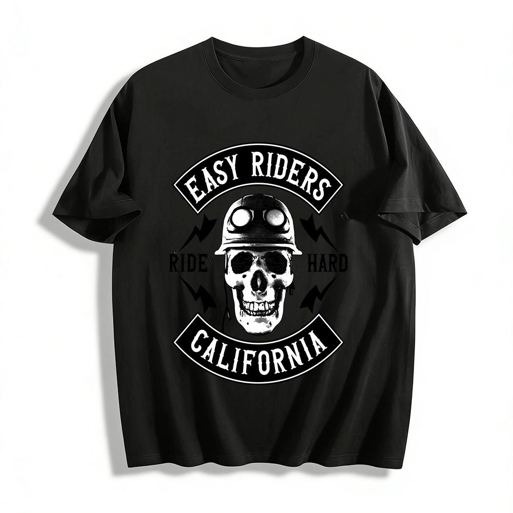 Easy Riders Футболка с принтом черепа из Калифорнии, культура байкеров, короткий рукав, 100% хлопок XXS