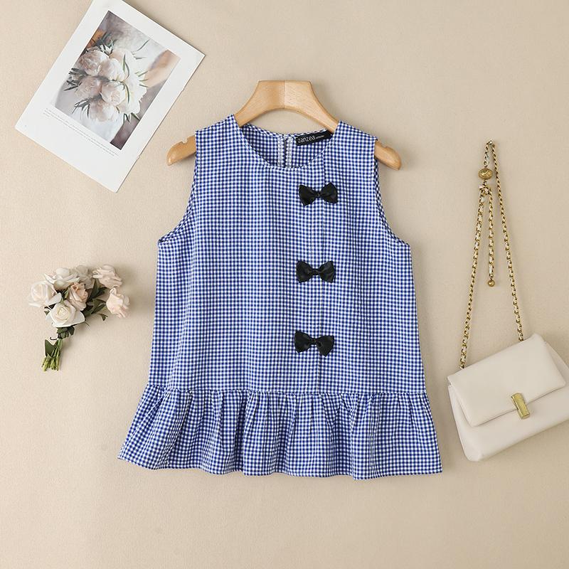 ZANZEA Womens Summer Round Neck Sleeveless Plaid Print Tank Tops